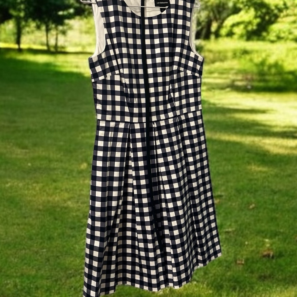 Liz Claiborne Navy and White Gingham Midi Dress